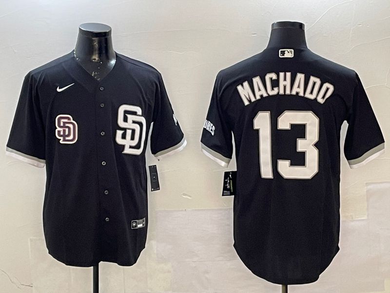 Men San Diego Padres #13 Machado Black Jointly Name Game Nike 2025 MLB Jersey style 2